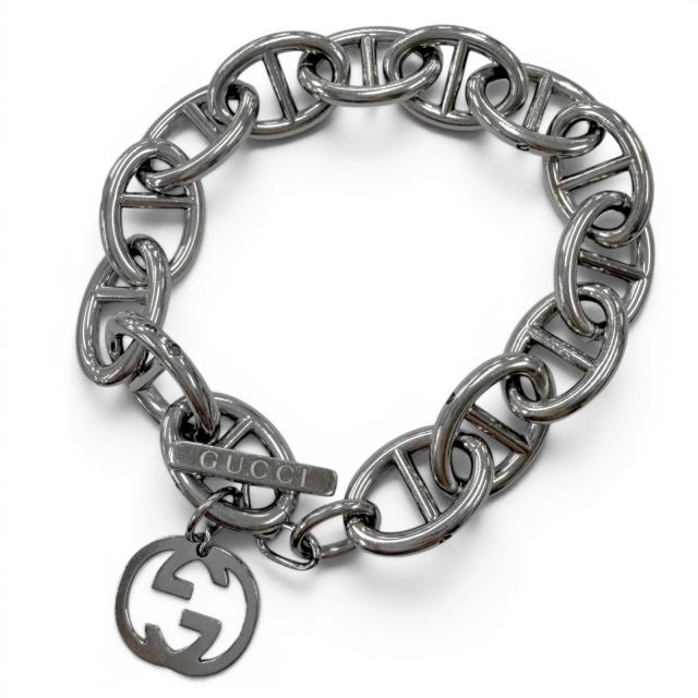 美品□GUCCI グッチ ヴィンテージ アンカーチェーン インターロッキングG ブレスレット アクセサリー シルバー メンズ レディース
