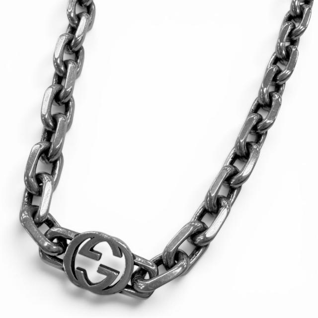 美品□GUCCI グッチ 616941 AG925 インターロッキングG チェーンネックレス シルバー イタリア製 重量57.3g メンズ 箱・保存袋付き 42,900円