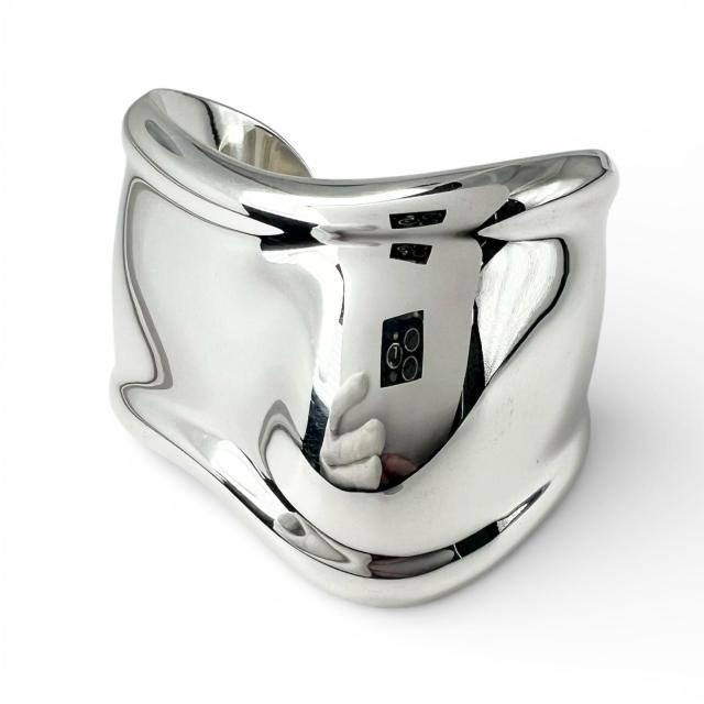 美品▲TIFFANY&amp;Co. ティファニー エルサペレッティ AG925 スモール ボーンカフ バングル 左手用 シルバー 箱・保存袋付き 伊製 重量46.0g