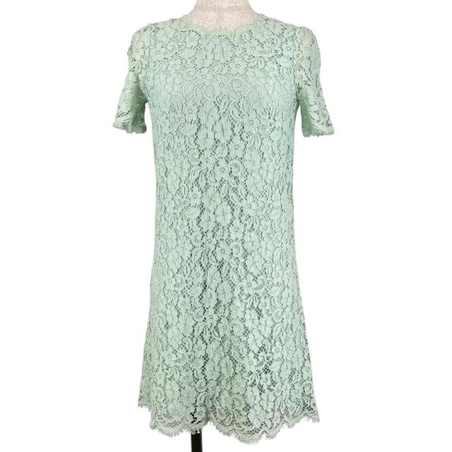 美品▲DOLCE&GABBANA ドルチェ＆ガッバーナ 総レース 花柄 半袖 ワンピース ドレス ライムグリーン 36 イタリア製 正規品 レディース