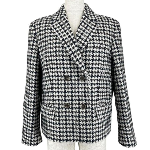 極美品▲theory セオリー SQUARE DB JKT ウール100％ 千鳥格子 ダブルブレスト ツイード テーラードジャケット 6 正規品 レディース