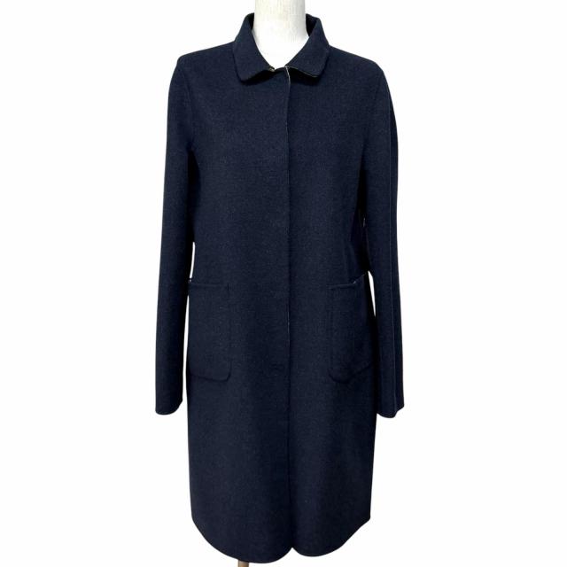 極美品★WEEKEND MaxMara ウィークエンドマックスマーラ 50860279 リバーシブル 無地 ウールコート ネイビー ベージュ 44 正規品