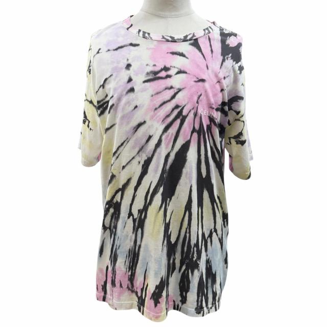 美品▼CELINE セリーヌ 23SS 2X59G649V タイダイ柄 ロゴプリント クルーネック ショートスリーブ 半袖Ｔシャツ マルチ L 正規品 メンズ 19,525円