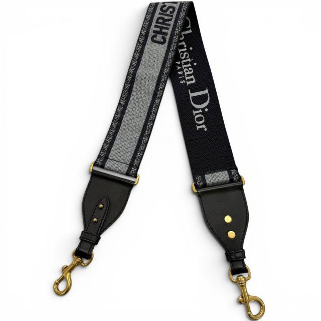 美品▼Christian Dior クリスチャンディオール キャンバス レザー エンブロイダリー ショルダーストラップ ネイビー グレー ゴールド金具