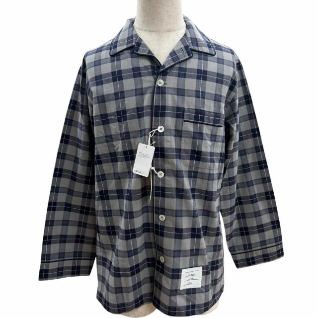 未使用品□THOM BROWNE トムブラウン MWL323A-F0003-035 タータンチェック パジャマシャツ ネイビー グレー 0 イタリア製 正規品 メンズ