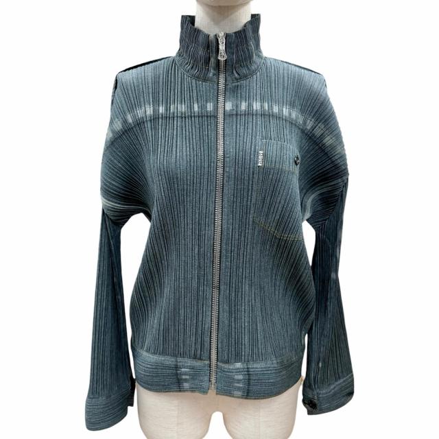 極美品◇PLEATS PLEASE プリーツプリーズ イッセイミヤケ PP33-JC722 デニム転写 プリーツ ジャケット 5 日本製 正規品 レディース