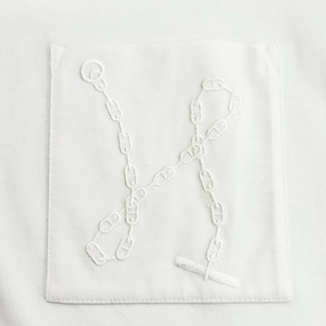 美品△HERMES エルメス 20SS コットン100％ シェーヌダンクル刺繍 クルーネック 半袖 ワンピース ホワイト 38 仏製 正規品 レディース_4