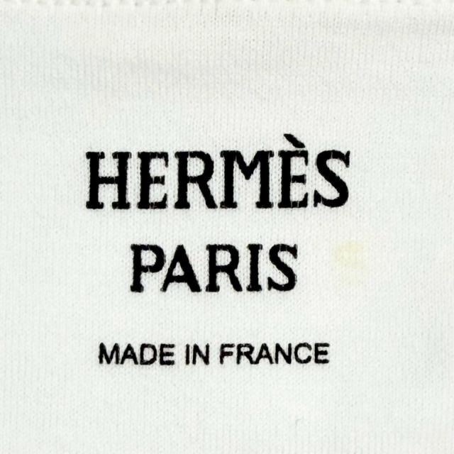 美品△HERMES エルメス 20SS コットン100％ シェーヌダンクル刺繍 クルーネック 半袖 ワンピース ホワイト 38 仏製 正規品 レディース_5