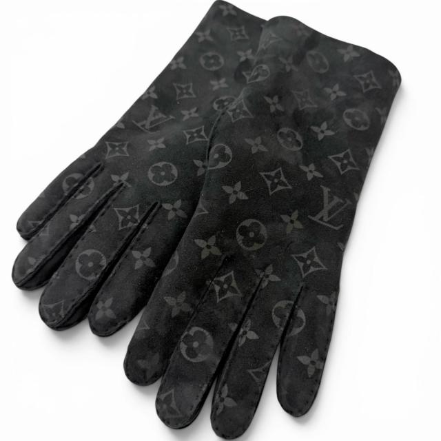 美品□LOUIS VUITTON ルイヴィトン M71848 ゴン・シャーリング ダーリン 羊革 モノグラム ムートン 手袋 ブラック 8 伊製 レディース
