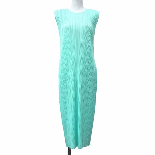 極美品★PLEATS PLEASE プリーツプリーズ イッセイミヤケ 25SS PP51JH145 ノースリーブ プリーツ ロングワンピース ブルー系 3 正規品