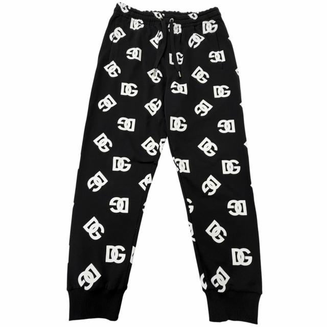 【ドンドン見直し】美品□DOLCE&GABBANA ドルチェ＆ガッバーナ DGロゴプリント 黒タグ スウェットパンツ ブラック 50 イタリア製 正規品