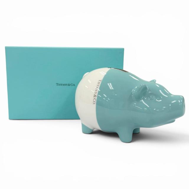 未使用品☆TIFFANY&amp;Co. ティファニー ピギーバンク 陶器 ロゴ入り 貯金箱 インテリア ブルー ホワイト イタリア製 レディース 箱付き_1