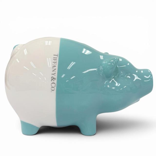 未使用品☆TIFFANY&amp;Co. ティファニー ピギーバンク 陶器 ロゴ入り 貯金箱 インテリア ブルー ホワイト イタリア製 レディース 箱付き_2