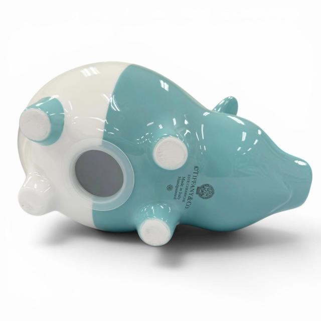 未使用品☆TIFFANY&amp;Co. ティファニー ピギーバンク 陶器 ロゴ入り 貯金箱 インテリア ブルー ホワイト イタリア製 レディース 箱付き_6
