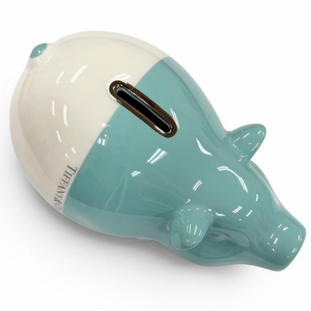 未使用品☆TIFFANY&amp;Co. ティファニー ピギーバンク 陶器 ロゴ入り 貯金箱 インテリア ブルー ホワイト イタリア製 レディース 箱付き_7