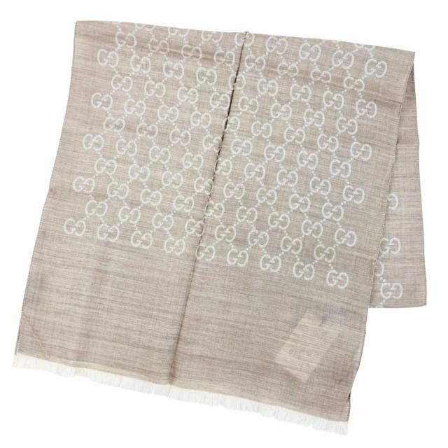 未使用品△GUCCI グッチ 165904 3G646 ウール シルク GGジャガード ミニフリンジ ショール ストール ベージュ 180×45 イタリア製 正規品