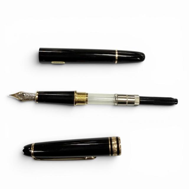 極美品▼MONTBLANC モンブラン マイスターシュテュック クラシック 145 ペン先14K Fニブ ホワイトスター 万年筆 ブラック ゴールド_4
