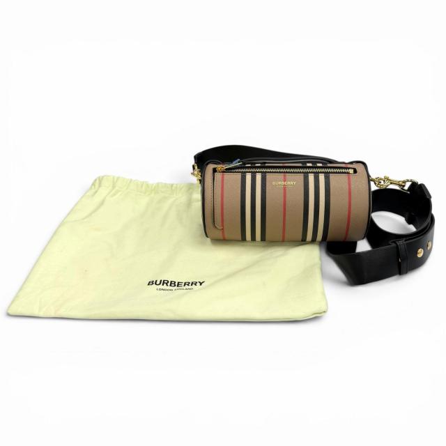 未使用品★BURBERRY バーバリー 8030456 ノバチェック柄 2way レザー バレルバッグ ショルダーバッグ ベージュ イタリア製 保存袋付き_1