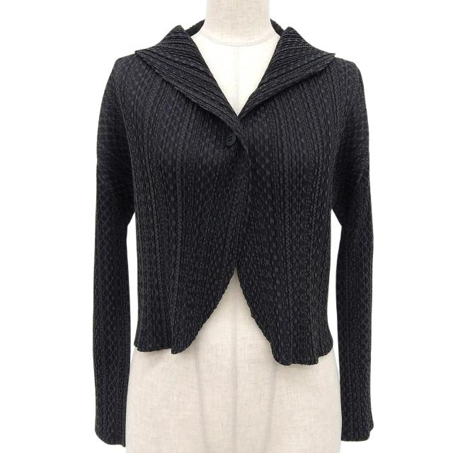 極美品▲PLEATS PLEASE プリーツプリーズ イッセイミヤケ PP33-J0703 コットン混 プリーツカーディガン 3 日本製 正規品 レディース