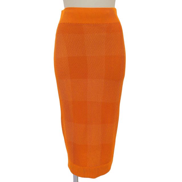 未使用品▲BURBERRY バーバリー 8041348 メガチェック ミモレ丈 メッシュスカート ニットスカート オレンジ S 正規品 レディース
