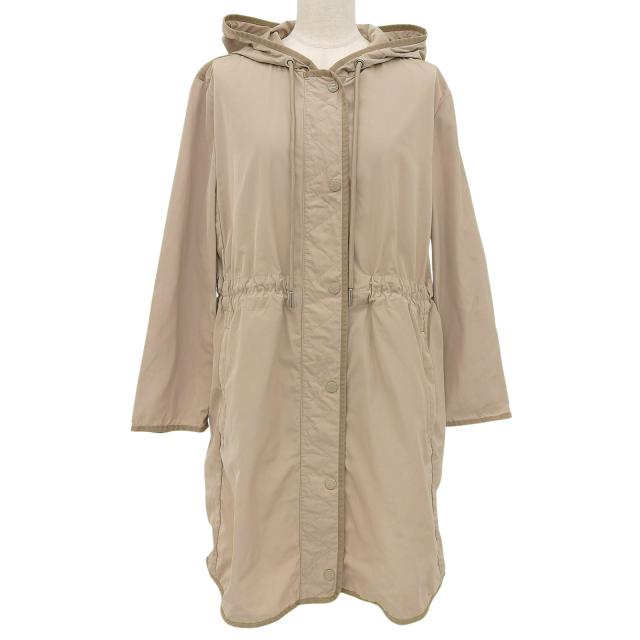 美品▲MONCLER モンクレール LEPRIS ロゴワッペン フード付 ドローコード ナイロンジャケット コート ベージュ 2 正規品 レディース