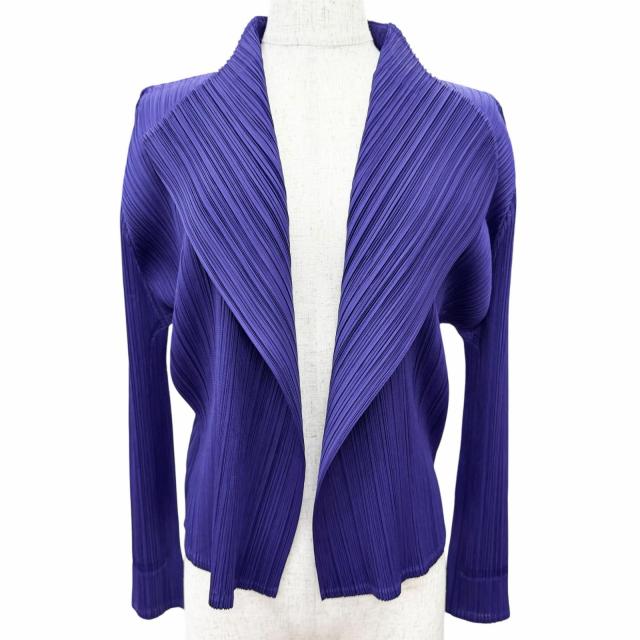 極美品△PLEATS PLEASE プリーツプリーズ イッセイミヤケ 21SS PP11-JO123 ボタンレス 長袖 カーディガン パープル 3 正規品 レディース