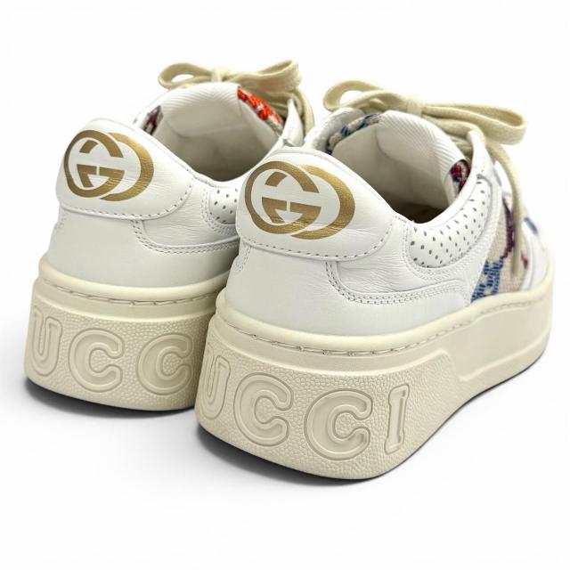 極美品★GUCCI グッチ 670408 ロゴデザイン 柄GG レースアップ レザー スニーカー マルチ 35 イタリア製 レディース 箱・保存袋付き_2