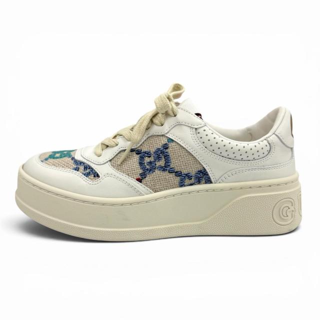 極美品★GUCCI グッチ 670408 ロゴデザイン 柄GG レースアップ レザー スニーカー マルチ 35 イタリア製 レディース 箱・保存袋付き_4
