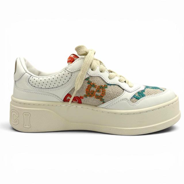 極美品★GUCCI グッチ 670408 ロゴデザイン 柄GG レースアップ レザー スニーカー マルチ 35 イタリア製 レディース 箱・保存袋付き_5