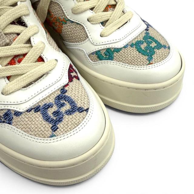 極美品★GUCCI グッチ 670408 ロゴデザイン 柄GG レースアップ レザー スニーカー マルチ 35 イタリア製 レディース 箱・保存袋付き_7