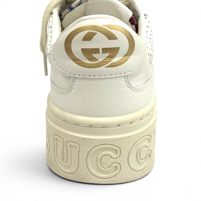 極美品★GUCCI グッチ 670408 ロゴデザイン 柄GG レースアップ レザー スニーカー マルチ 35 イタリア製 レディース 箱・保存袋付き_8