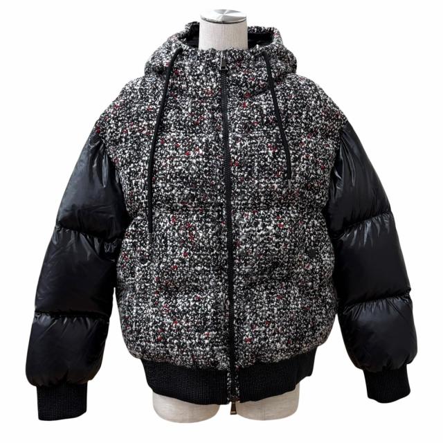 極美品★MONCLER モンクレール 20-21AW RUNIO ウール混 ロゴワッペン付 ツイード切替 フーディ ダウンジャケット マルチ 0 正規品