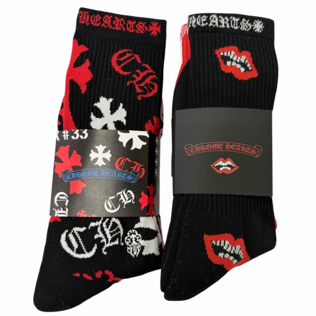 未使用品□CHROME HEARTS クロムハーツ MATTY BOY ステンシル マルチロゴ 靴下 ソックス 6足セット ブラック レッド 25-27cm 日本製
