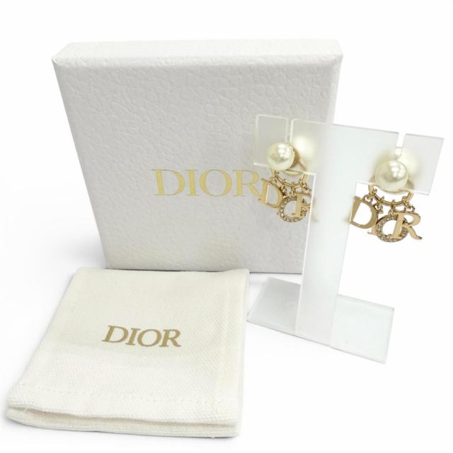 美品△DIOR ディオール E1411TRICY Tribales トライバル ピアス 両耳用 ロゴ レジンパール ラインストーン ゴールド 箱・保存袋付き_1