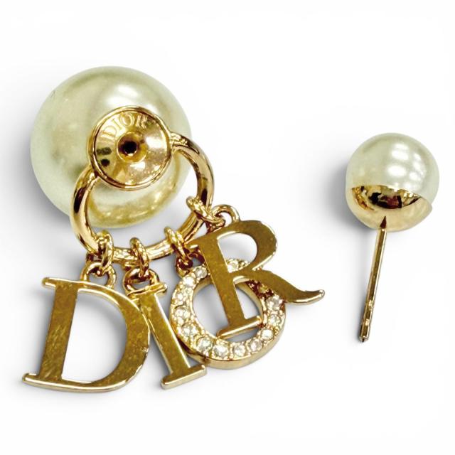 美品△DIOR ディオール E1411TRICY Tribales トライバル ピアス 両耳用 ロゴ レジンパール ラインストーン ゴールド 箱・保存袋付き_5