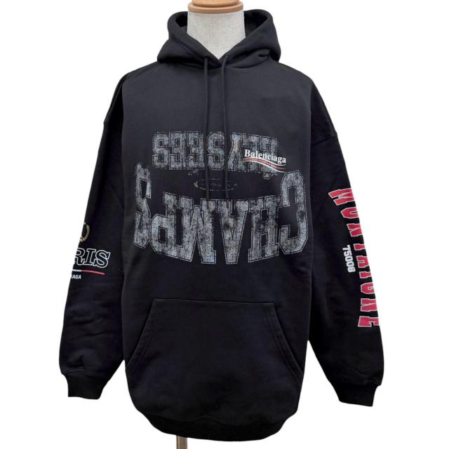 未使用品□BALENCIAGA バレンシアガ 25SS 578135 キャンペーンロゴプリント プルオーバーパーカー フーディー ブラック XS 正規品 メンズ 47,520円