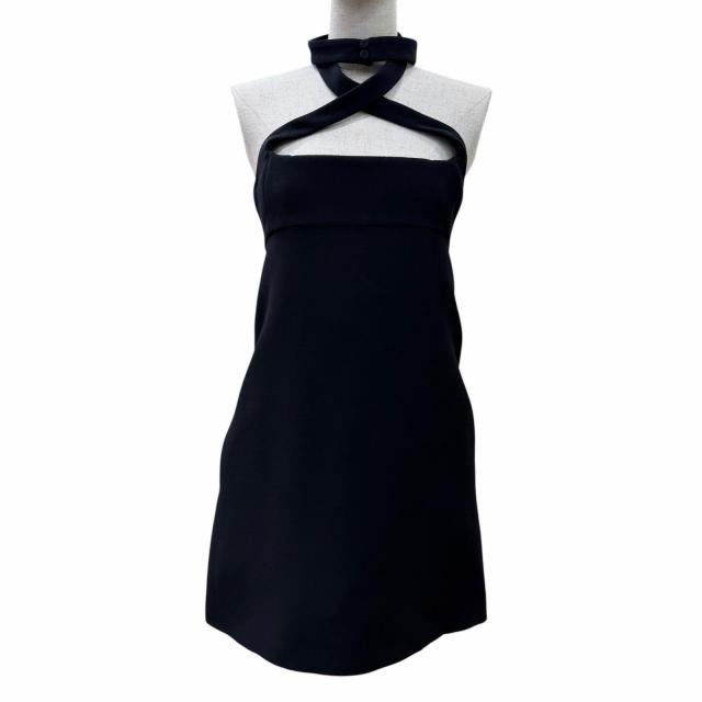美品☆Christian Dior クリスチャンディオール 221R39A1166 シルクブレンドホルターネック ミニドレス ワンピース ブラック 38 正規品