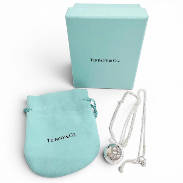 美品△TIFFANY&Co. ティファニー ハードウェア ボール ペンダント ネックレス AG925 直径19mm シルバー 重量14.8g 箱・袋付_1