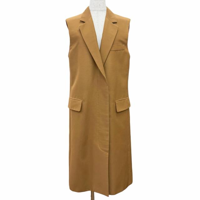 極美品△GUCCI グッチ 619323 コットン ロゴボタン ノースリーブ コート ロングジレ ベスト ブラウン 40 イタリア製 正規品 レディース