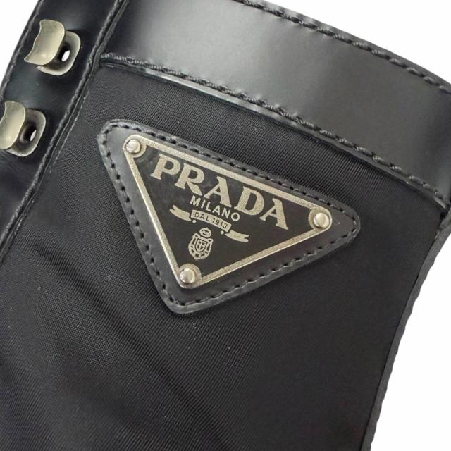 美品□PRADA プラダ 2UE006 レザー ナイロン トライアングルロゴ 三角プレート コンバットブーツ アンクルブーツ ブラック 6 イタリア製_5
