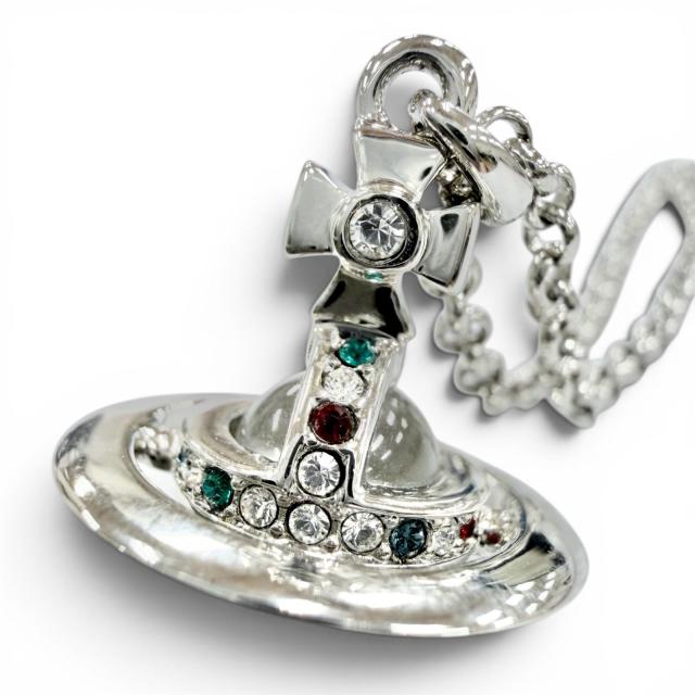 極美品◇Vivienne Westwood ヴィヴィアンウエストウッド スモール オーブネックレス ラインストーン装飾 ペンダント シルバー レディース