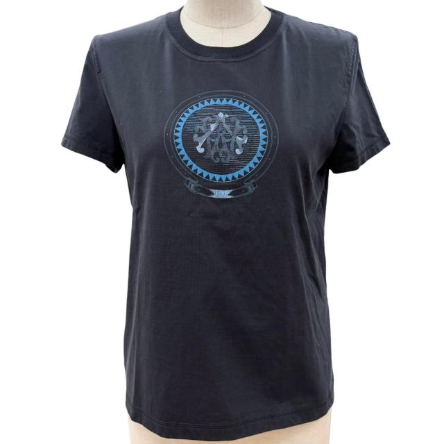 極美品▼HERMES エルメス 25SS 5H4629DA カルトゥッシュ クルーネック ショートスリーブ 半袖Ｔシャツ ネイビー 36 正規品 レディース