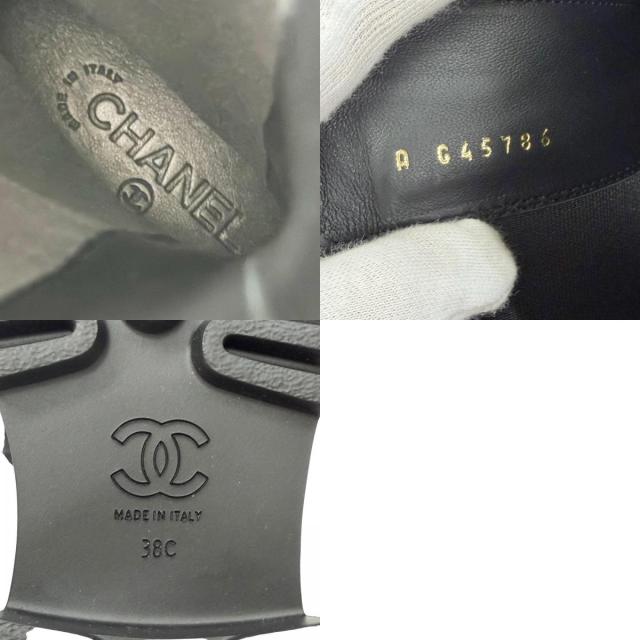 極美品△CHANEL シャネル G45786 B17237 24B ココマーク 側面ゴア なめし革 ロングブーツ 厚底 黒いこと 38 伊製 レディース 保護すること袋付き添い人