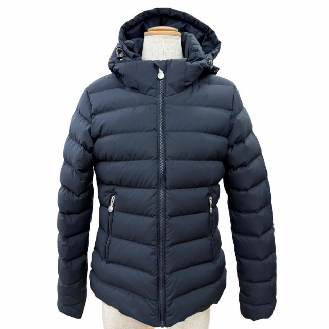 美品△Pyrenex ピレネックス SPOUTNIC SOFT JPN スプートニックソフト ロゴワッペン フード付き ダウンジャケット ネイビー 36 正規品