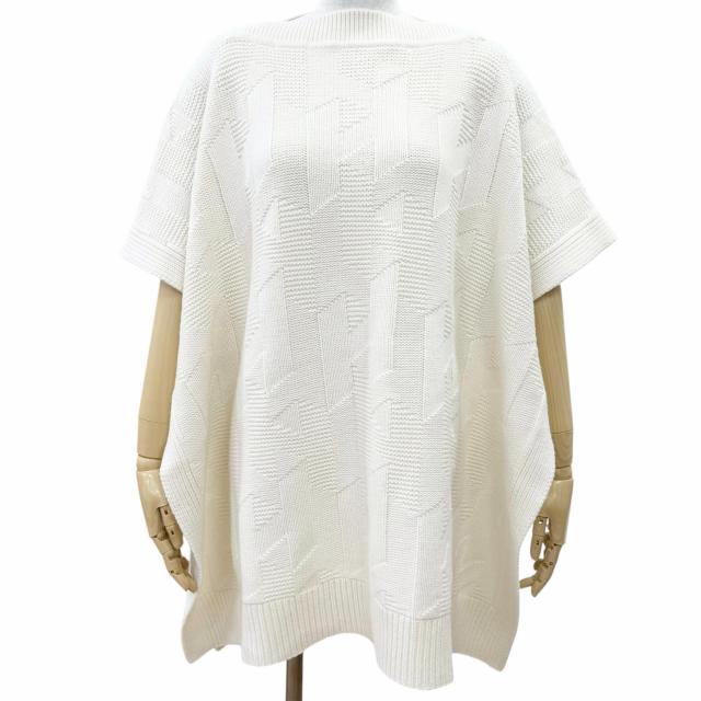未使用品△HERMES エルメス 24AW 4H2904D3 バージンウール100％ Hモチーフ ニット ポンチョ アイボリー 34 イタリア製 レディース