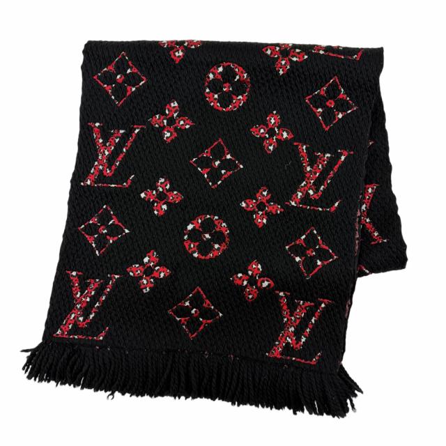 美品☆LOUIS VUITTON ルイヴィトン 2020年製 M76345 エシャルプ ジャイアントモノグラム ジャングル ウール シルク マフラー 黒 正規品