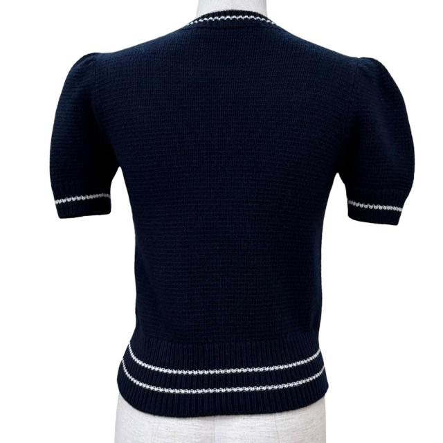 極美品★Christian Dior クリスチャンディオール 224S09AM308 ウール カシミヤ混 ロゴデザイン クルーネック 半袖ニット 紺 38 正規品_2
