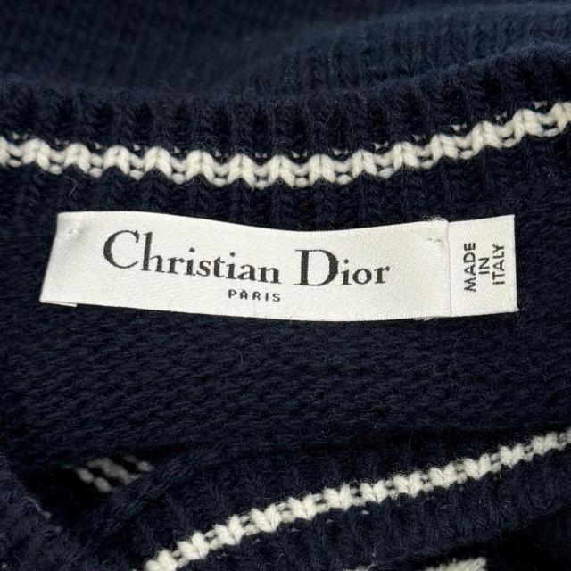 極美品★Christian Dior クリスチャンディオール 224S09AM308 ウール カシミヤ混 ロゴデザイン クルーネック 半袖ニット 紺 38 正規品_4