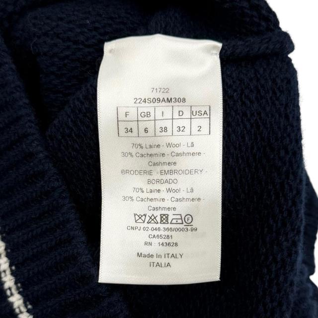 極美品★Christian Dior クリスチャンディオール 224S09AM308 ウール カシミヤ混 ロゴデザイン クルーネック 半袖ニット 紺 38 正規品_5