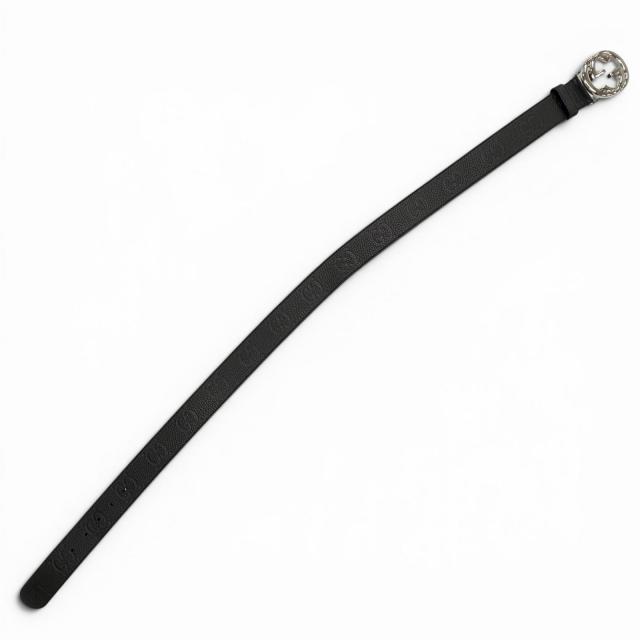 美品▼GUCCI グッチ 794196 なめし革 GG柄 インターロッキングG ピンバックル 広広とした胴締め 黒いこと しろがね色金具 90/36 メンズ 箱付き添い人